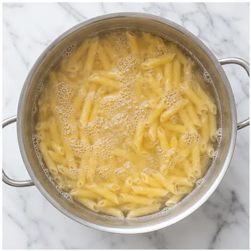 Step 1: Boiling penne pasta in salted water