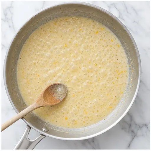 Step 3: Simmering the Meyer lemon broth sauce