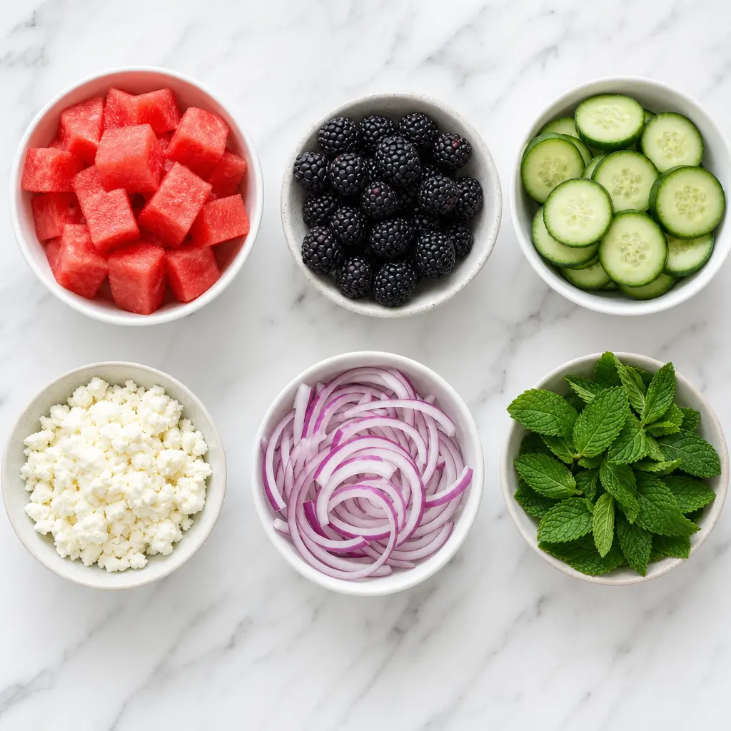 balsamic watermelon blackberry salad - main ingredients