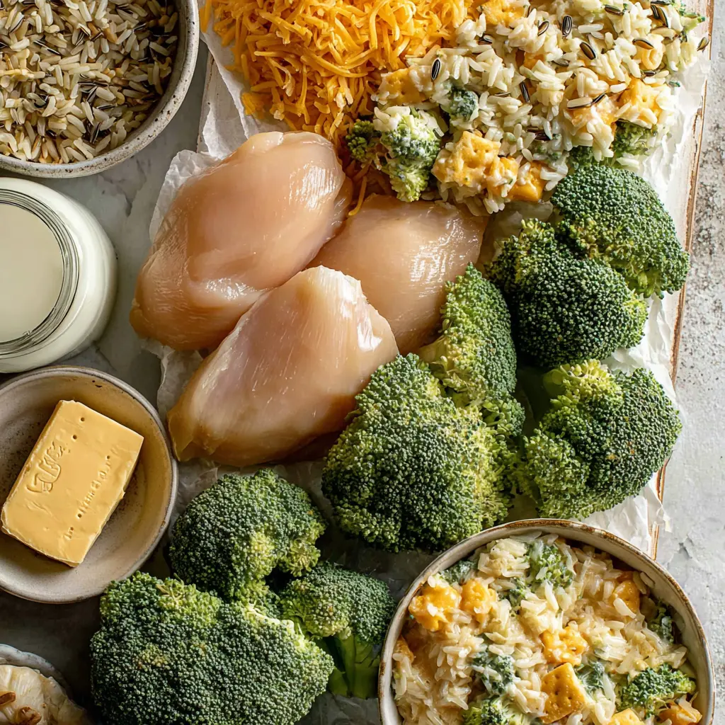 broccoli chicken cheese wild rice casserole - main ingredients