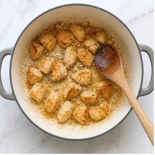 Step 1: Browning the chicken pieces in butter until golden