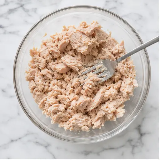Step 1: Flaking the tuna with a fork