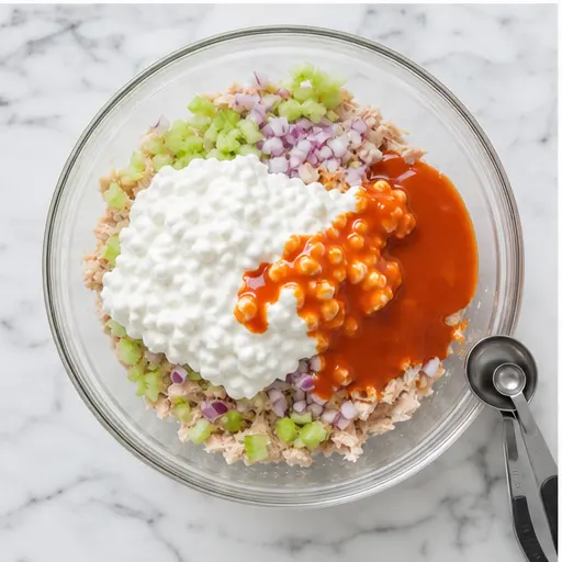 Step 3: Adding cottage cheese and buffalo sauce