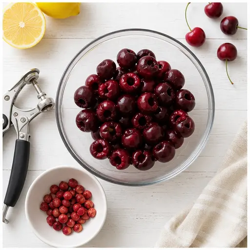 Step 1: Pitting fresh cherries in a bowl