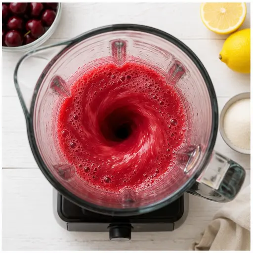 Step 2: Blending cherries with lemon juice and sugar