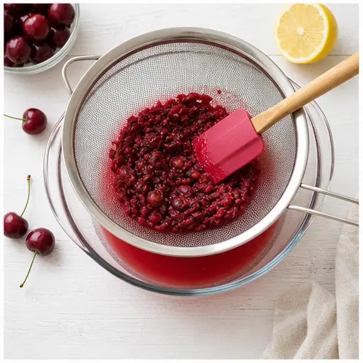 Step 3: Straining the cherry-lemon syrup