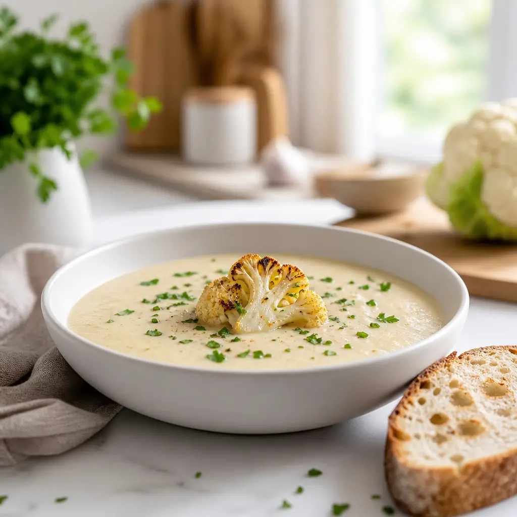 creamy cauliflower soup - final presentation