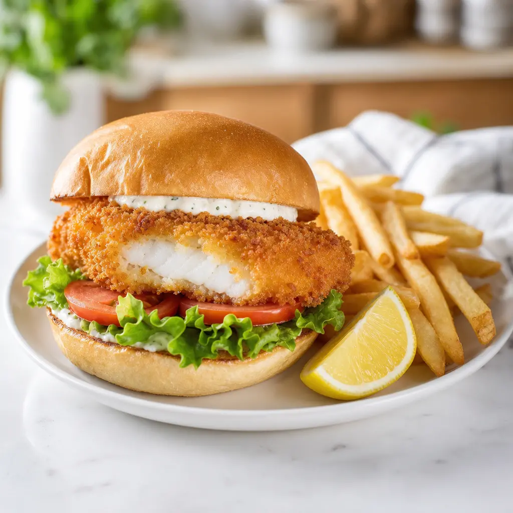 fried cod fish sandwich - final presentation