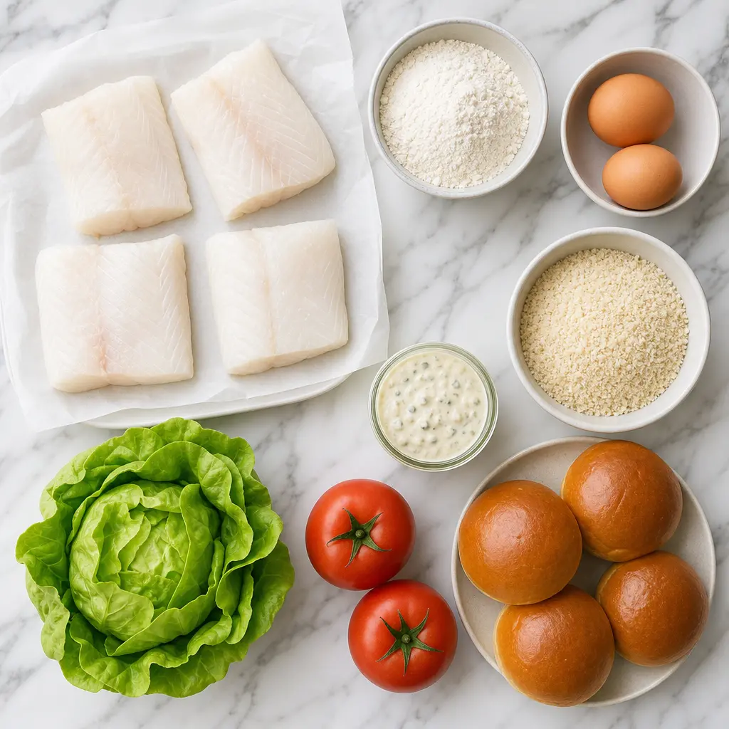 fried cod fish sandwich - main ingredients