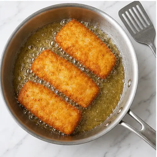 Step 3: Frying the breaded cod until golden