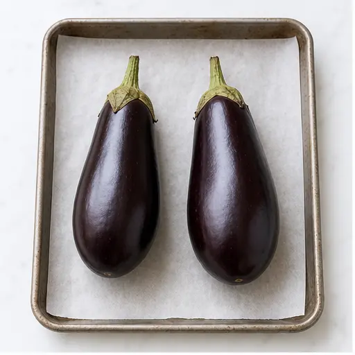 Step 1: Roasting whole eggplants until charred and soft