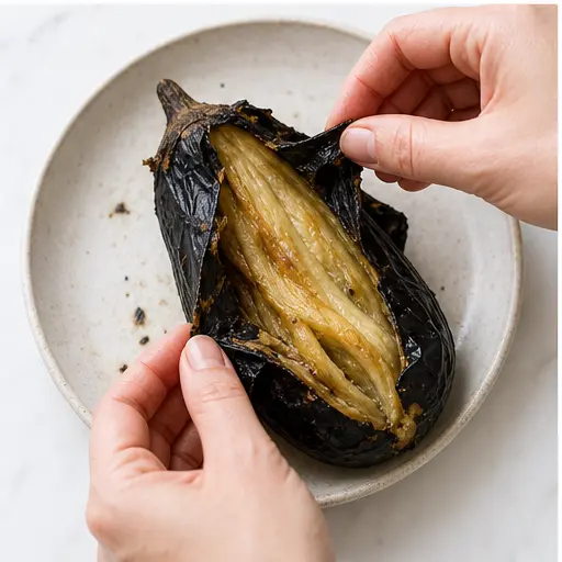 Step 3: Draining the eggplant flesh to remove excess moisture