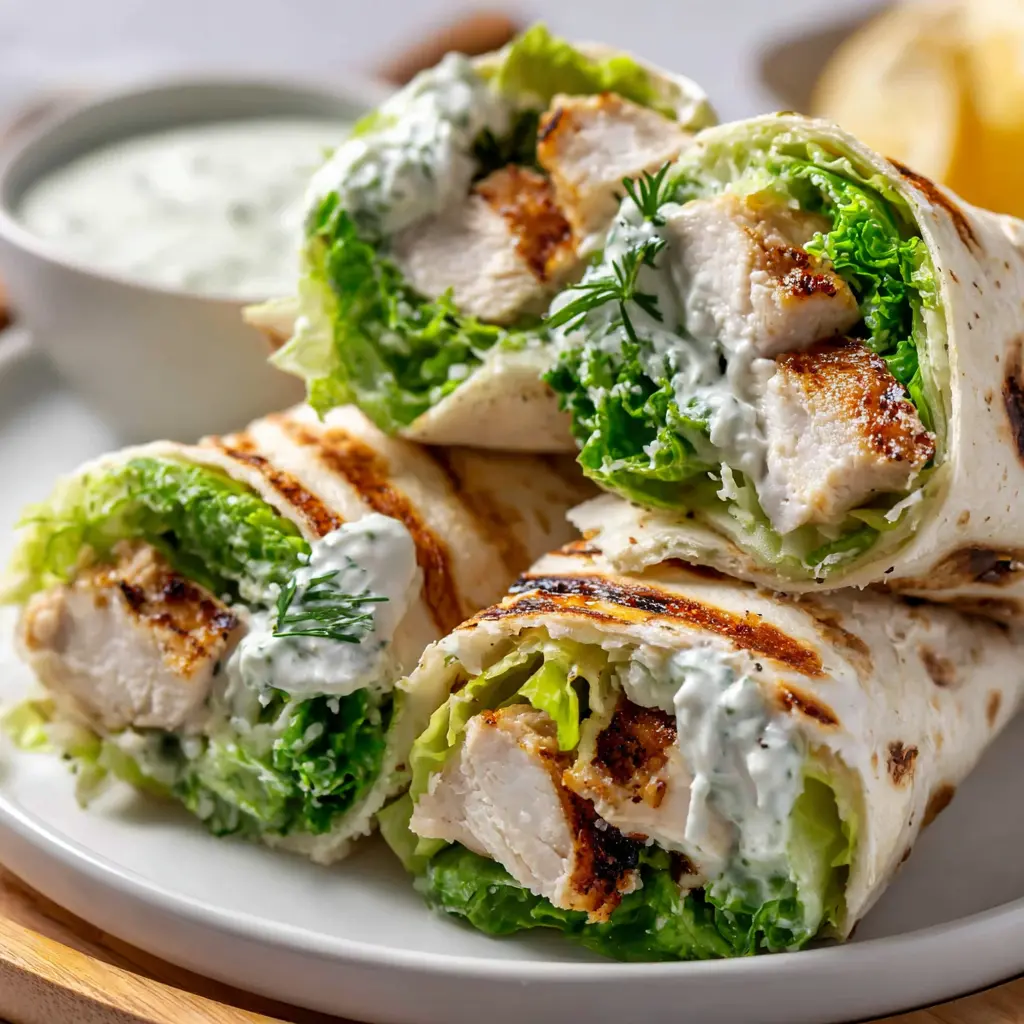 grilled chicken caesar wraps - final presentation