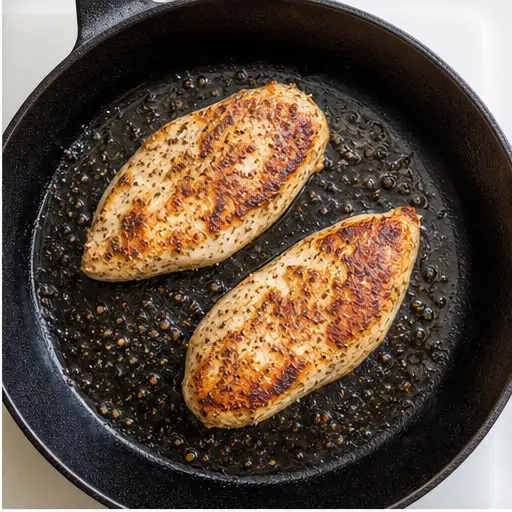 Step 2: Searing chicken in hot skillet