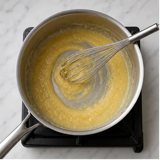Step 1: Whisking the roux until golden