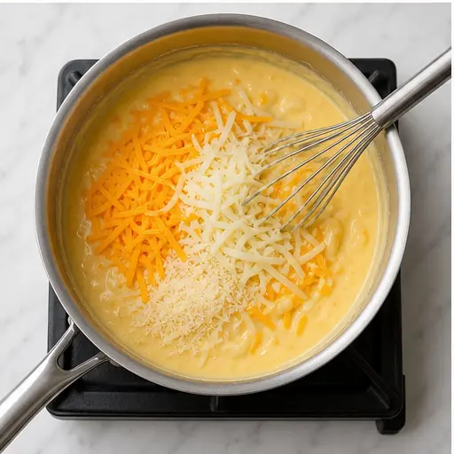 Step 3: Melting the shredded cheese into the sauce