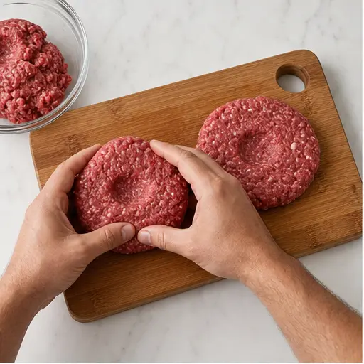 Step 1: Forming the beef patties with a thumb indent