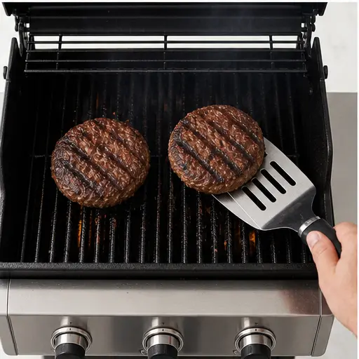 Step 3: Flipping the patties to reveal a golden crust