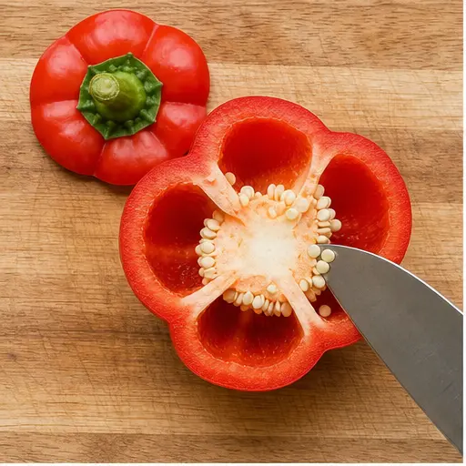 Step 1: Removing the bell pepper core and seeds