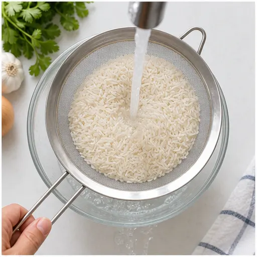 Step 1: Rinsing rice until water runs clear