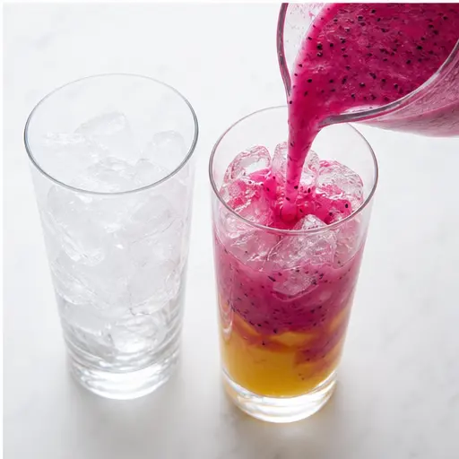 Step 4: Pouring blended fruit mixture over ice