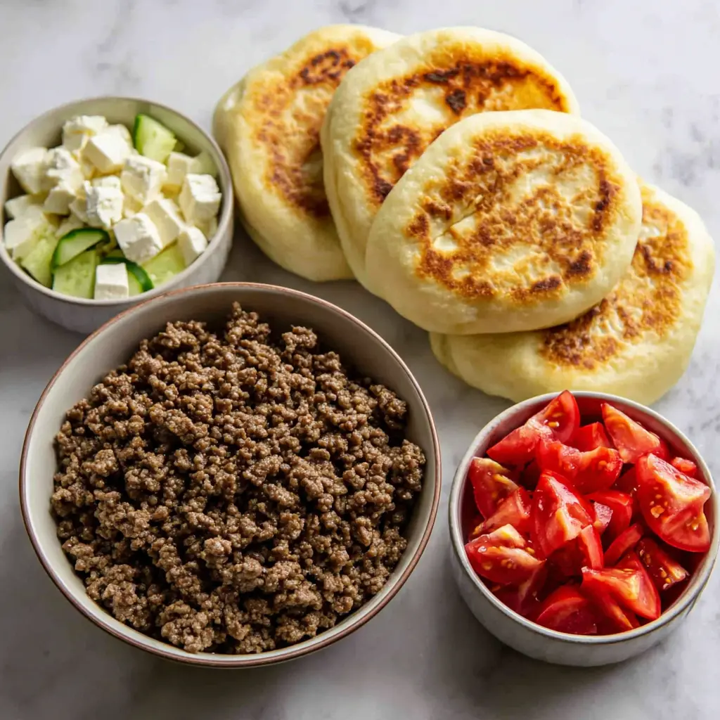 mediterranean ground beef pita pockets - main ingredients