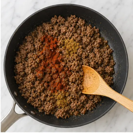 Step 2: Browning ground beef with spices