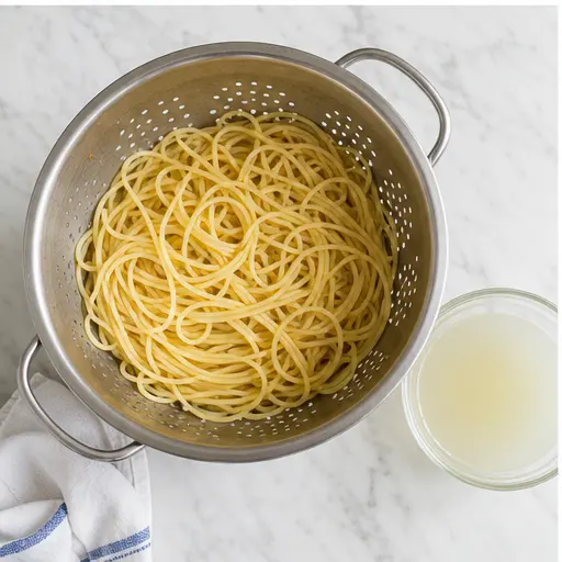 Step 3: Draining pasta and reserving water