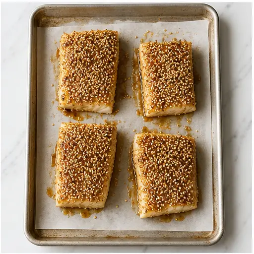Step 2: Coating cod fillets with sesame seeds