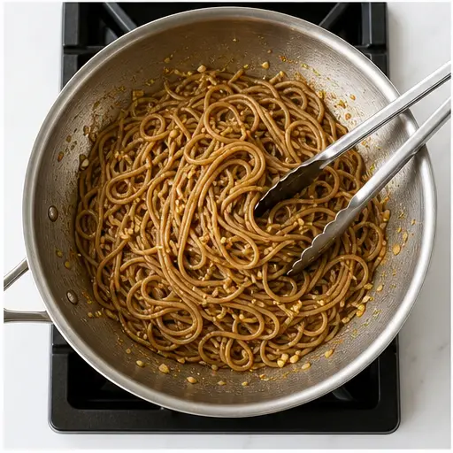 Step 3: Tossing soba noodles in ginger sauce