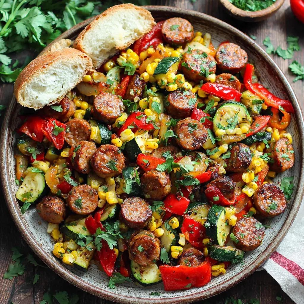 sheet pan sausage peppers zucchini - final presentation