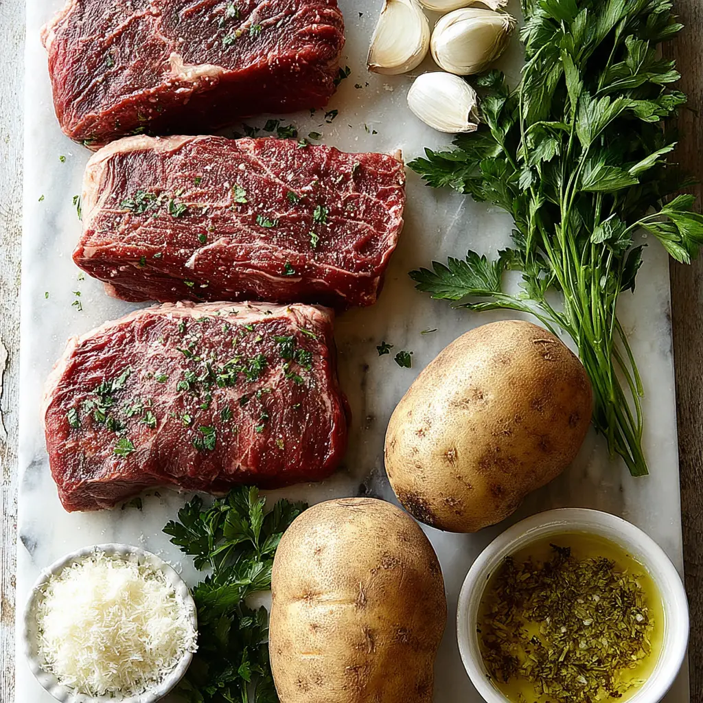 sheet pan steak and fries - main ingredients