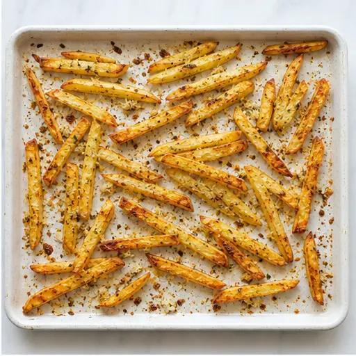 Step 2: Baked fries turning golden and crispy
