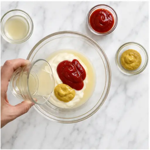 Step 2: Add ketchup, Dijon mustard, and dill pickle juice