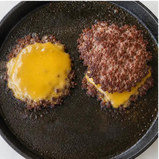Step 3: Flipping and stacking patties with cheese