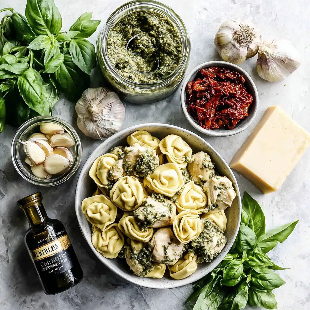 summer pesto tortellini skillet - main ingredients