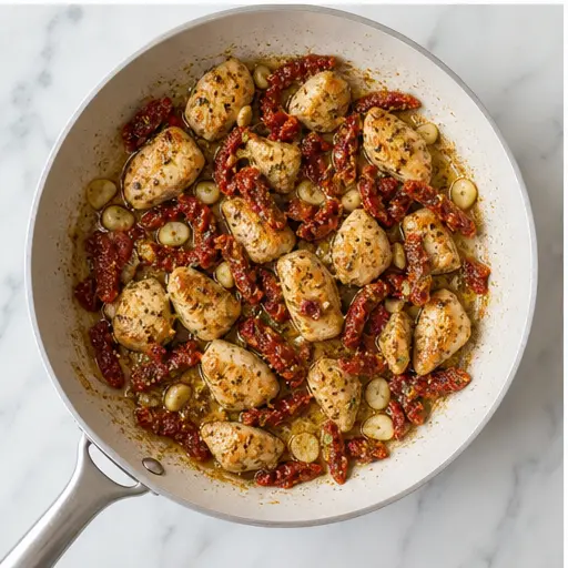Step 3: Adding sun-dried tomatoes to the skillet