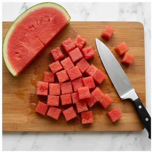 Step 1: Cubing watermelon into bite-sized pieces