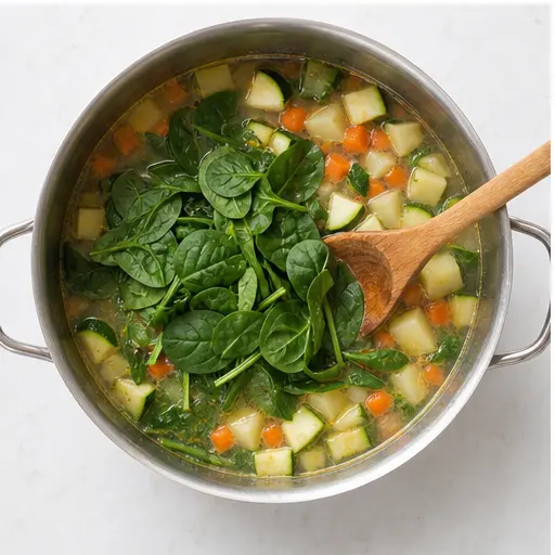 Step 3: Adding zucchini and spinach to the pot