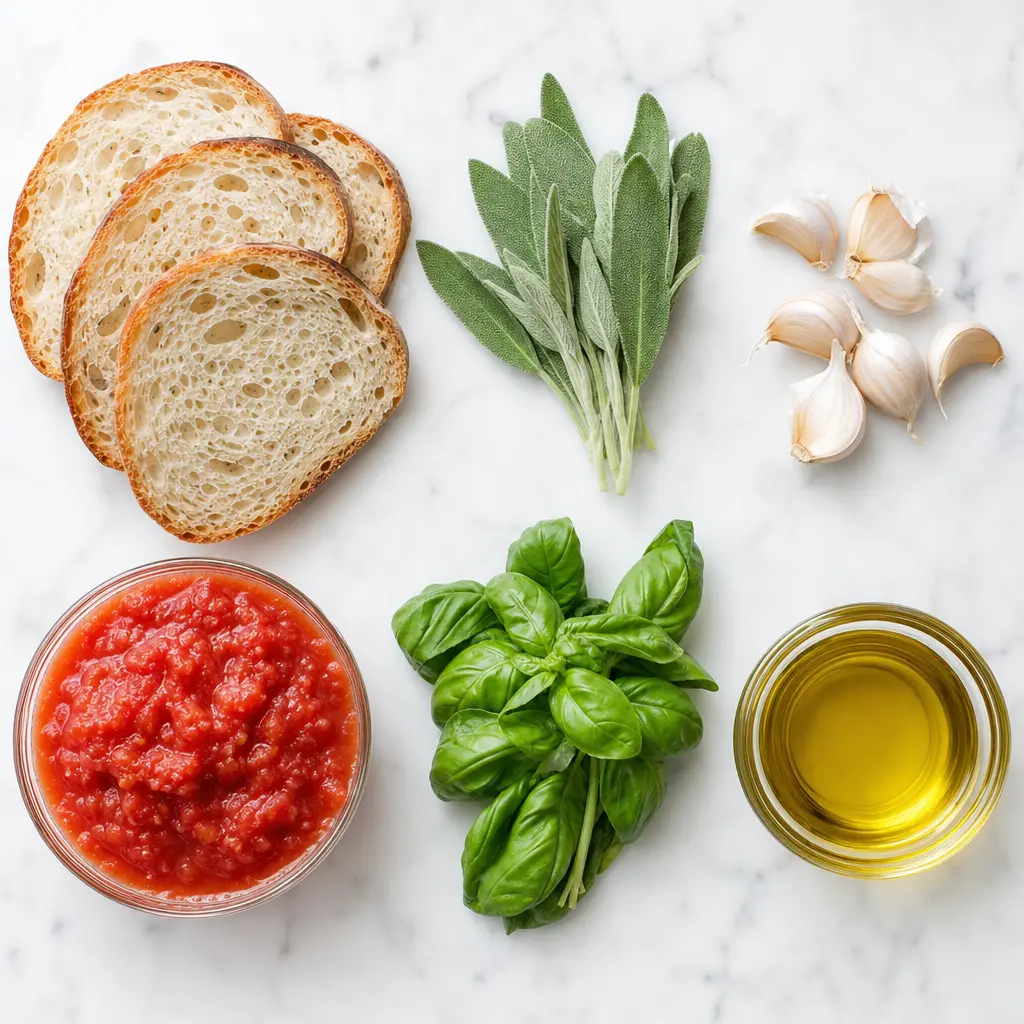 tomato soup with garlic and sage croutons - main ingredients