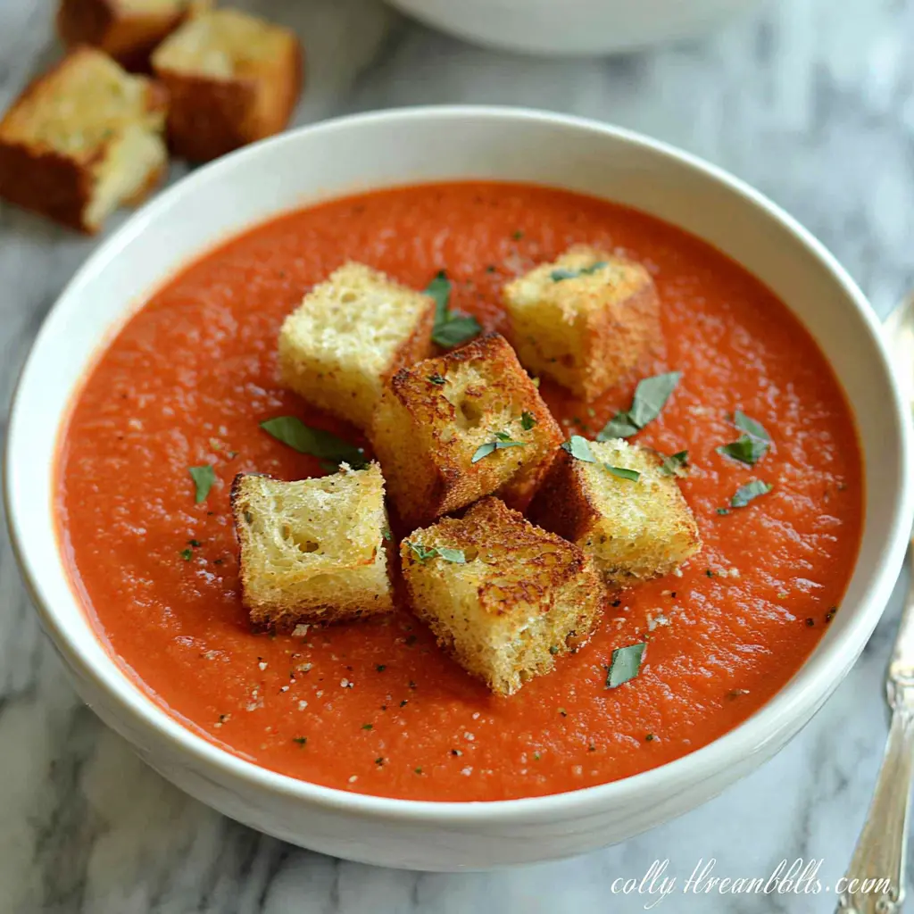 tomato soup with garlic and sage croutons