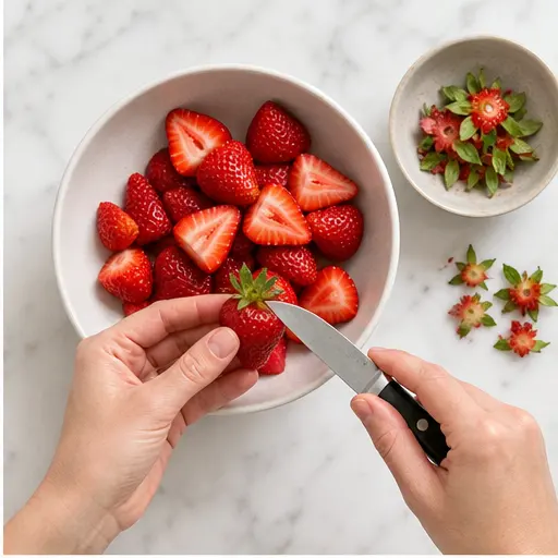Step 2: Hulling and quartering fresh strawberries