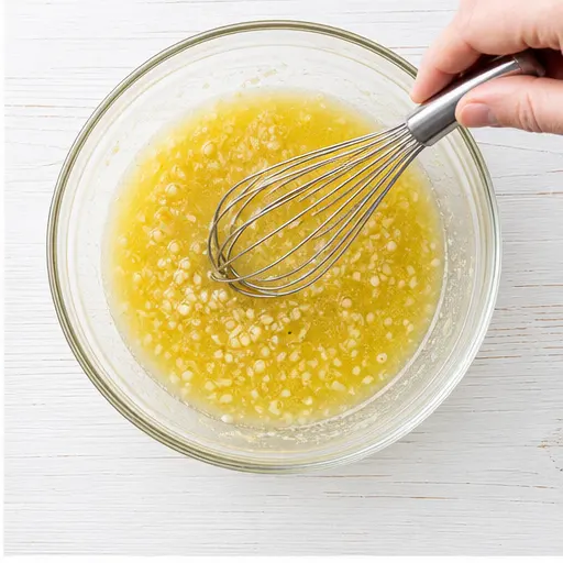 Step 2: Whisking melted butter with garlic and lemon juice