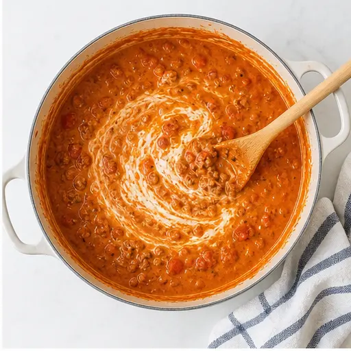 Step 2: Simmering the creamy tomato sauce