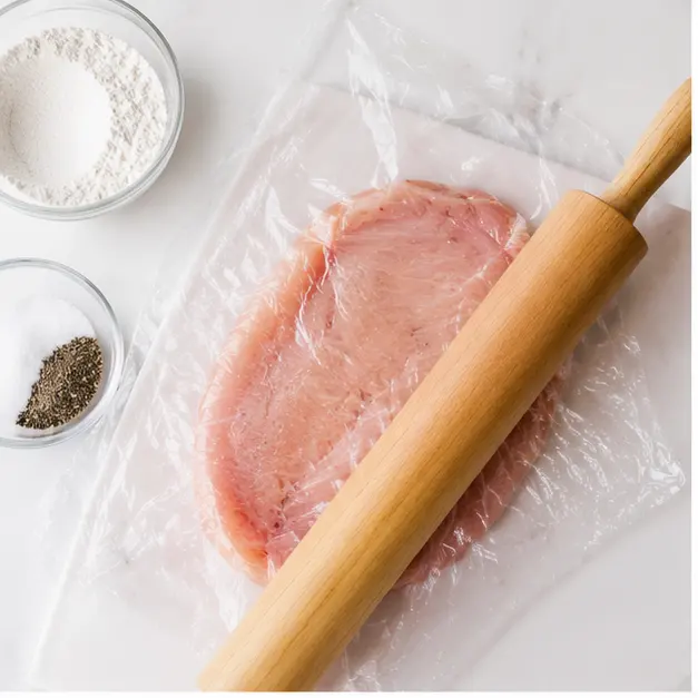 Step 1: Pounding chicken fillet to even thickness