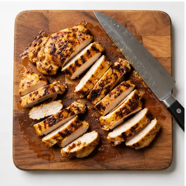 Step 3: Rest and slice chicken into bite-sized pieces
