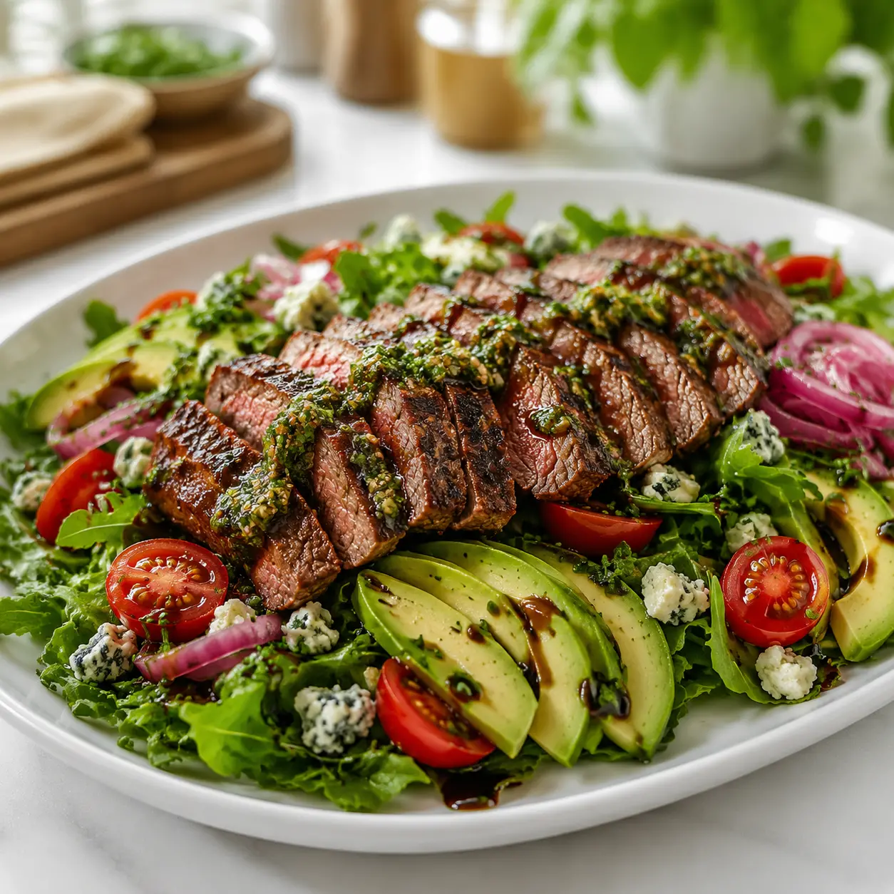 chimichurri steak salad - final presentation