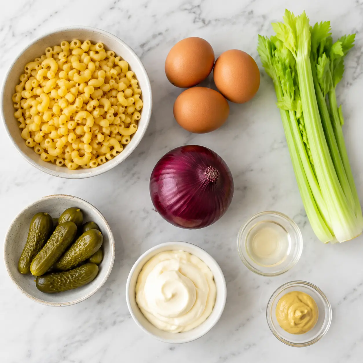 classic macaroni salad - main ingredients