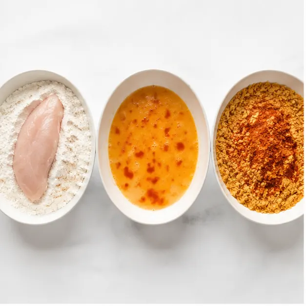 Step 1: Set up breading station with three bowls