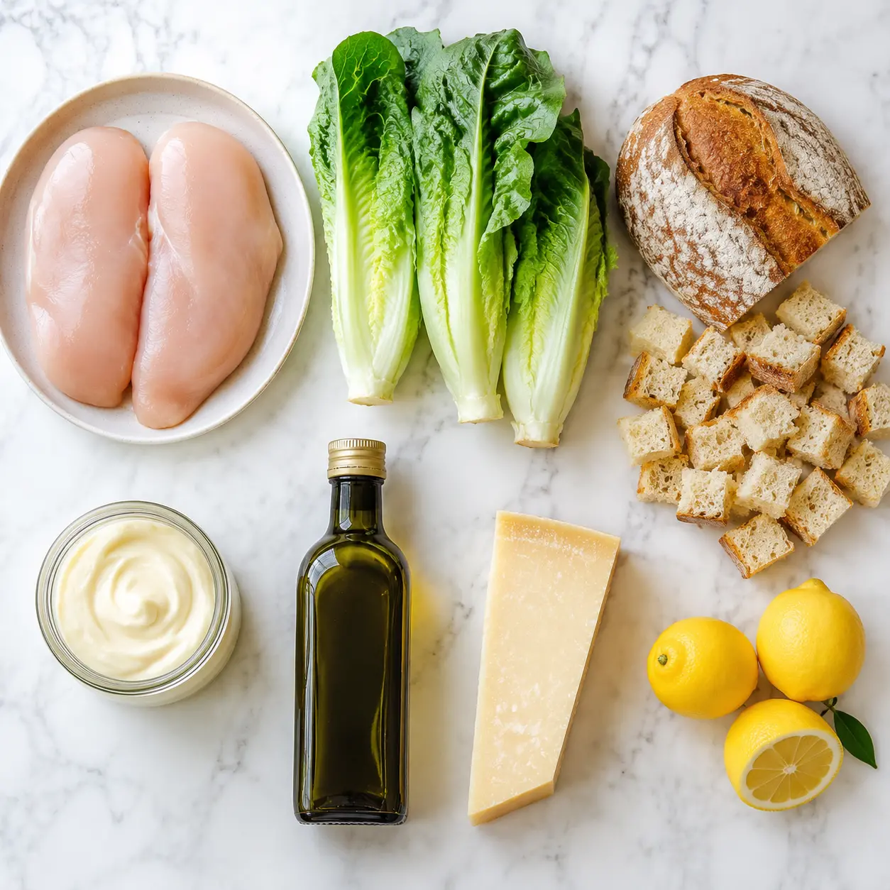 crispy chicken caesar salad - main ingredients